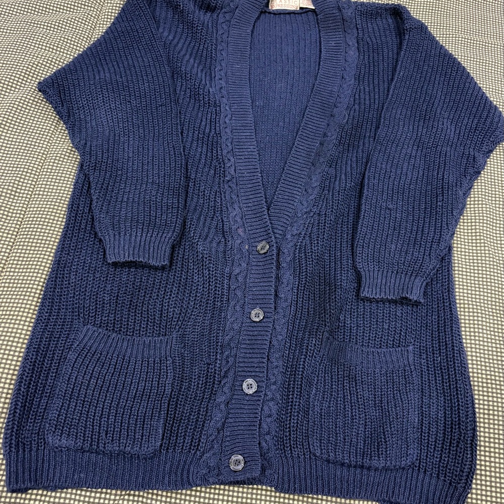 Women's Navy Cable Knit Button-Front Cardigan